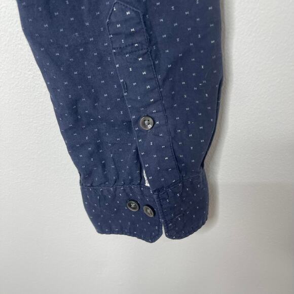 PD&C men's large button down casual shirt navy blue white cotton slim fit - Picture 4 of 16